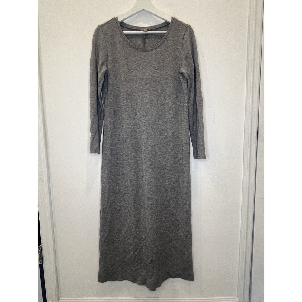 J Jill Gray Full Length Knit Maxi Dress Size M Longsleeves Wool Blend Loungewear